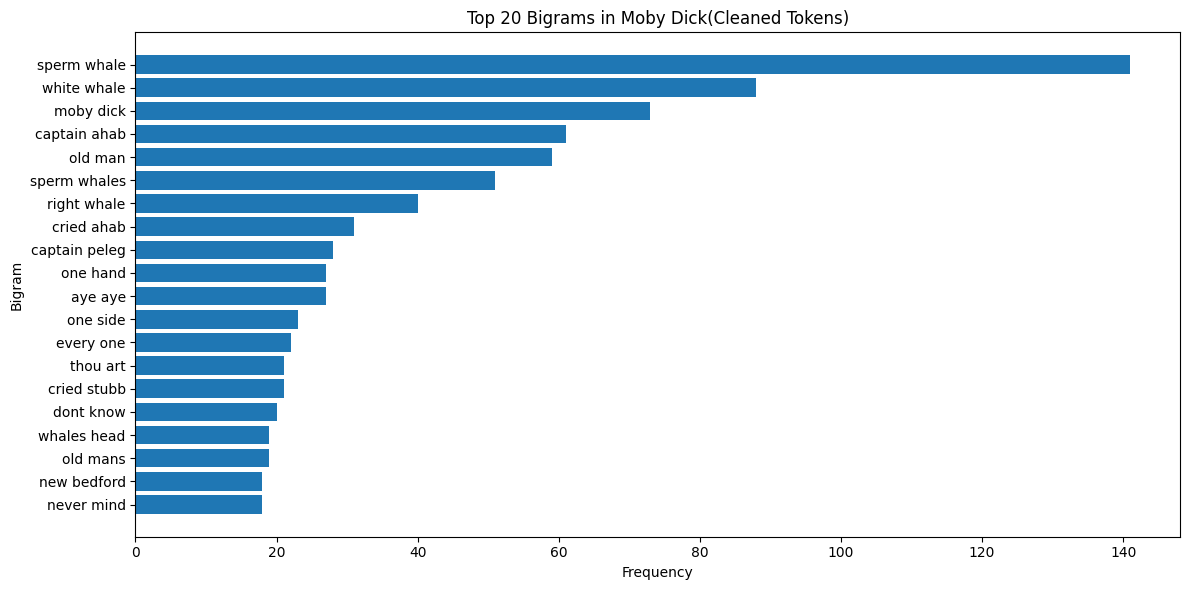 Top 20 bigrams in the cleaned corpus